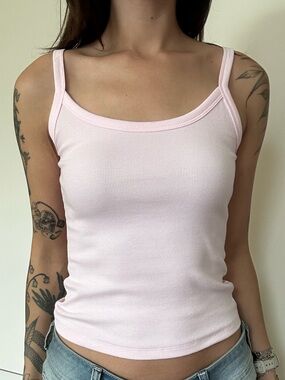 Aritzia Pale Pink Ribbed Tank Top - Women's Scoop Neck home stretch